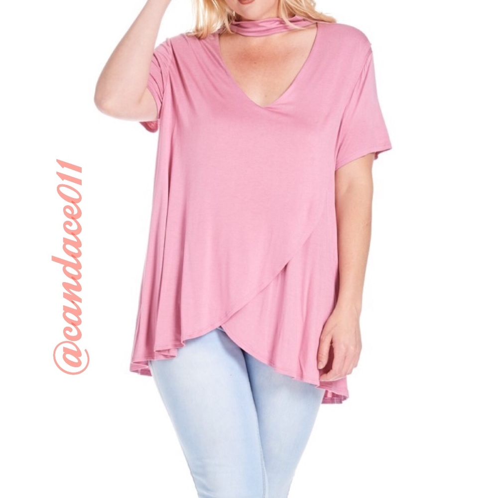 Cross-Wrap Tunic Choker Top (Mauve)